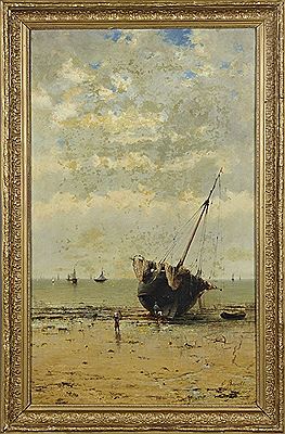 "Beached Ship at Low Tide"