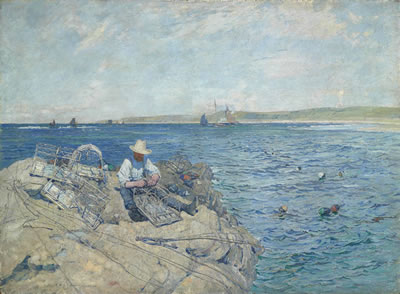 Mending the lobster creels by Robert McGown Coventry - Auction record, sale price, and art valuation. Compare with similar artists and explore comparable artworks.