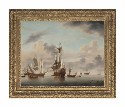 An English two-decker of forty guns riding at anchor off a coast with a galliot close by and five men-o'war beyond by Charles Brooking - Auction record, sale price, and art valuation. Compare with similar artists and explore comparable artworks.