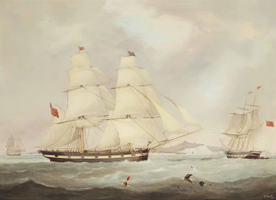 The English merchant brig Johns in three positions in the Channel off Dover