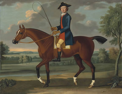 Sir Ralph Gore, 6th Bt., later 1st Earl of Ross (c.1725-1802), on a bay hunter in a wooded landscape