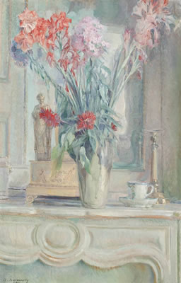 A VASE OF FLOWERS WITH A TEACUP ON A TABLE by Adrien Karbowsky - Auction record, sale price, and art valuation. Compare with similar artists and explore comparable artworks.