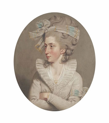 Portrait of Letitia Anna Philippa Pervis, bust-length, in a white dress, oval