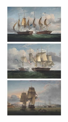 Two views of the action between H.M.S. Shannon and the U.S.S. Chesapeake, 1 June 1813; and H.M.S. Shannon arriving at Halifax, Nova Scotia with her celebrated prize, 6 June 1813