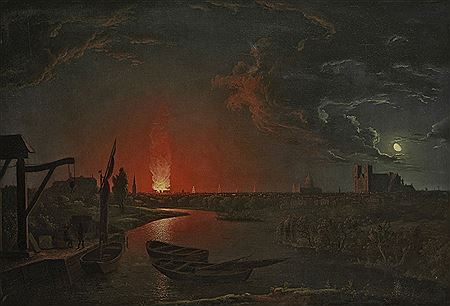 The burning of The Old Drury Lane Theatre by Abraham Pether - Auction record, sale price, and art valuation. Compare with similar artists and explore comparable artworks.