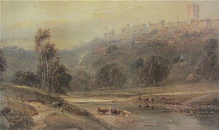 Richmond Castle with Cattle watering in the River Swale by Edward Arden Tucker - Auction record, sale price, and art valuation. Compare with similar artists and explore comparable artworks.