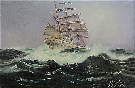 Iron Hulled Tall Masted Ship in Heavy Seas by Peter Gerald Baker - Auction record, sale price, and art valuation. Compare with similar artists and explore comparable artworks.