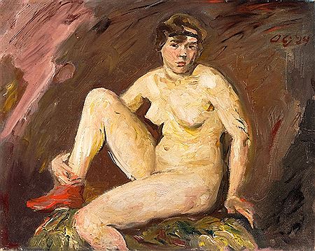 Sitzender weiblicher Akt mit rotem Strumpf by Otto Gussmann - Auction record, sale price, and art valuation. Compare with similar artists and explore comparable artworks.