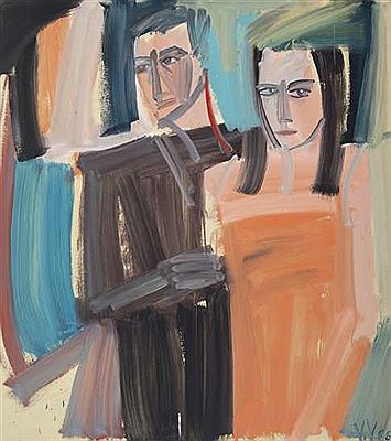 Two Figures (Orange Dress) by Vicki Varvaressos - Auction record, sale price, and art valuation. Compare with similar artists and explore comparable artworks.