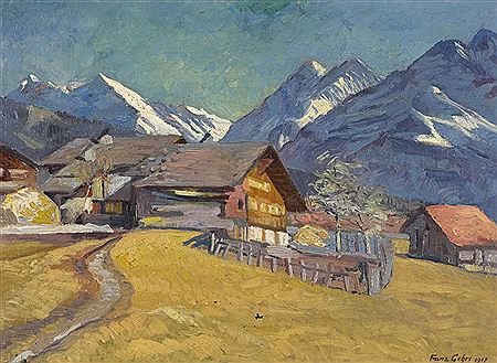 Herbstlicher Weiler vor Alpenkulisse
