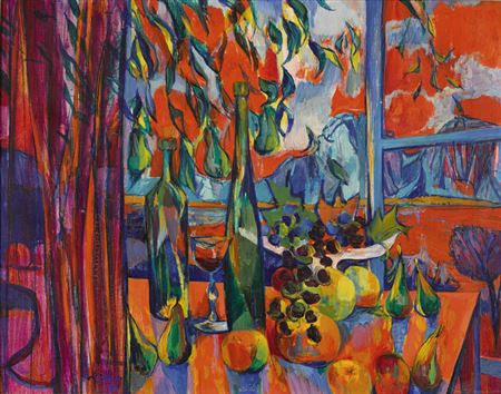 Stillleben mit Früchten und Flaschen am Fenster by Rolf Durig - Auction record, sale price, and art valuation. Compare with similar artists and explore comparable artworks.