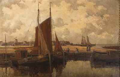 Sailboat in the Harbor by Hans Harlander - Auction record, sale price, and art valuation. Compare with similar artists and explore comparable artworks.