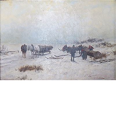 Gathering Wood in the Snow, 1902 by Carl Leopold - Auction record, sale price, and art valuation. Compare with similar artists and explore comparable artworks.