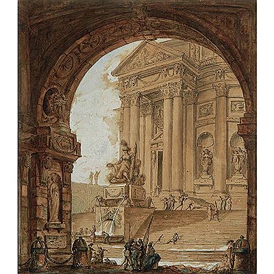 Architectural Capriccio of a Monumental Staircase Before a Roman Temple by Etienne Lavallee-Poussin - Auction record, sale price, and art valuation. Compare with similar artists and explore comparable artworks.