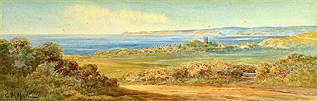 Mullion Cove and across Mount's Bay, from Goonhilly Downs