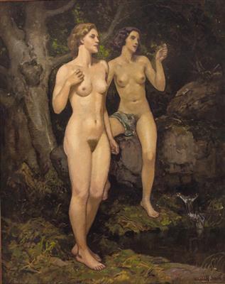 "Zwei nackte Frauen an der Waldquelle"