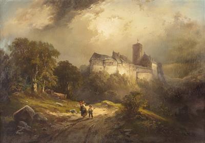 "Mutter mit Kindern auf einem Weg vor der Wartburg bei Eisenach"