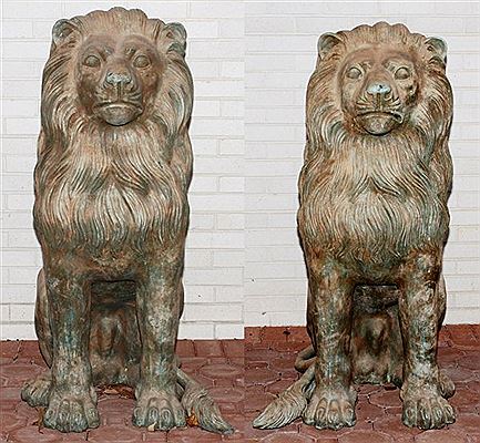 PAIR OF SEATED LIONS