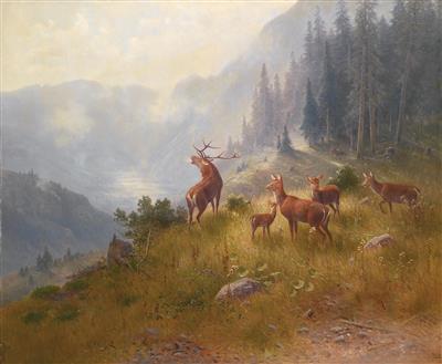 Stag with his Pack by Ludwig Skell - Auction record, sale price, and art valuation. Compare with similar artists and explore comparable artworks.