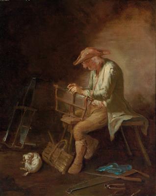 An old man grinding a saw leaf