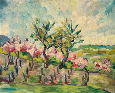 A garden with trees