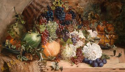 Large Decorative Still Life with Fruit and Flowers