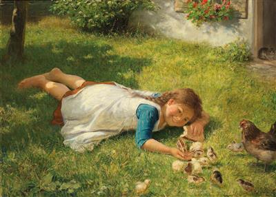 Playing with the Chicks by Carl von Bergen - Auction record, sale price, and art valuation. Compare with similar artists and explore comparable artworks.