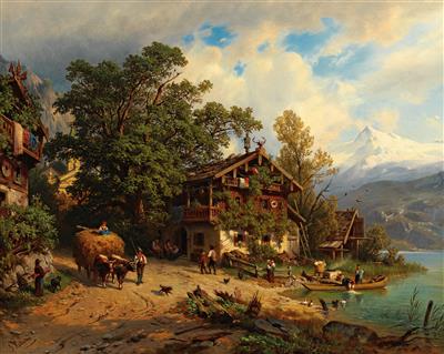 Scene of Lake Zell with the Kitzsteinhorn by Johann Varrone - Auction record, sale price, and art valuation. Compare with similar artists and explore comparable artworks.