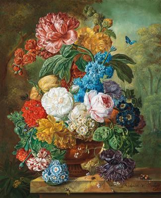 Flower Piece with Butterflies and Bumblebee
