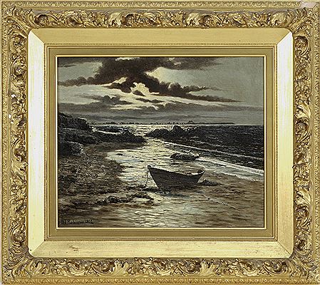 Moonlit shore scene by William T Robinson - Auction record, sale price, and art valuation. Compare with similar artists and explore comparable artworks.