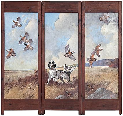 Three-panel folding screen with painted decoration