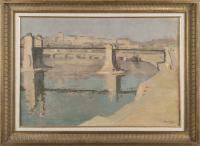 La Saône ancienne passerelle du palais de justice avec vue sur la Croix Rousse et le vieux pont du Change