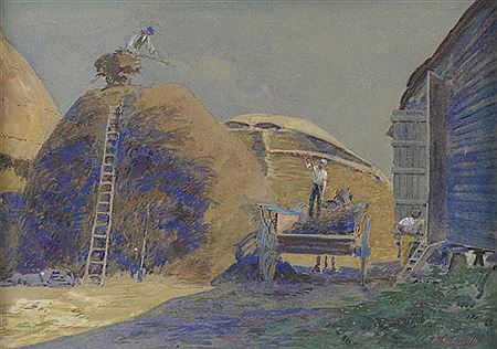 Depicting farmers on a haystack by William Herbert Allen - Auction record, sale price, and art valuation. Compare with similar artists and explore comparable artworks.