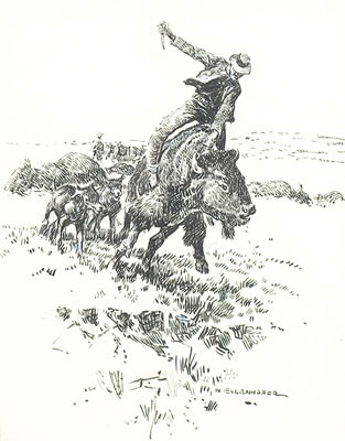 Cowboy Riding Buffalo
