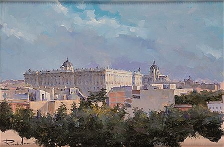 "Vista del Palacio Real de Madrid y la Catedral de la Almudena"