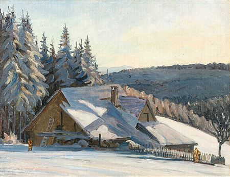 Wintertag im Schwarzwald mit Blick auf ein Schwarzwälder Bauerngehöft mit zwei aufmontierten Figuren by Heinrich Gutjahr - Auction record, sale price, and art valuation. Compare with similar artists and explore comparable artworks.