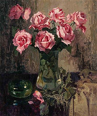 Still life with pink roses