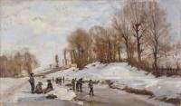 Enfants patinant sur la rivière
