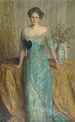 Bildnis einer eleganten Dame in grüner Robe