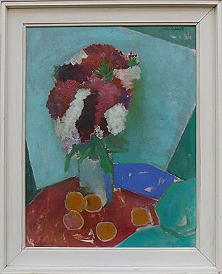 "Blumenstillleben" in Glasvase u. Obst; um 1950 by Ferdinand Macketanz - Auction record, sale price, and art valuation. Compare with similar artists and explore comparable artworks.