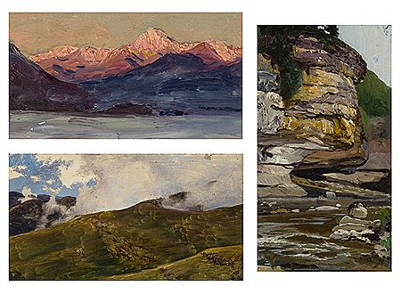 Mountains at Sunset, 1895; Creek under the Rock, 1889 AND Descending Clouds, 1889 (3)