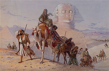 A Caravan with the Pyramids and Sphinx Beyond