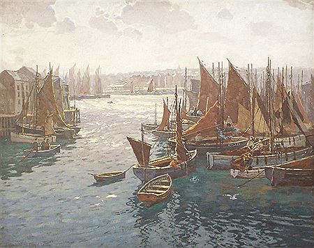 The Barbican Plymouth, Fishing boats in sunlight with buildings nearby