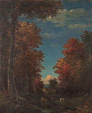 FALL LANSCAPE WITH COWS AND FIGURES