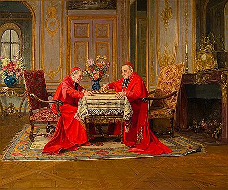 TWO CARDINALS PLAYING CHECKERS