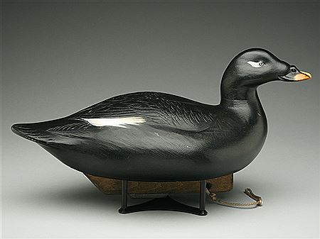 Hollow carved scoter with slightly turned and lifted head