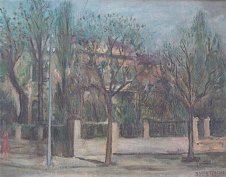 Street scene with figure by Nadia Eadie - Auction record, sale price, and art valuation. Compare with similar artists and explore comparable artworks.