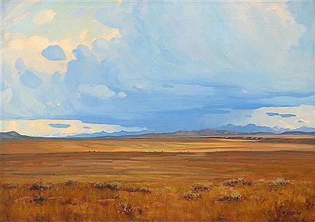 OPEN RANGE WITH APPROACHING STORM, SOUTHERN ALBERTA by Roland Gissing - Auction record, sale price, and art valuation. Compare with similar artists and explore comparable artworks.