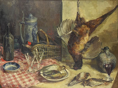 Sample artwork by Maguy Hoebeke (Born 1918), known for expressive genre and still life painting - View similar artists and auction records