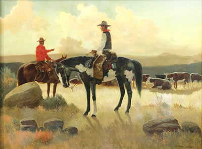 Cowboys with Cattle at Sunset